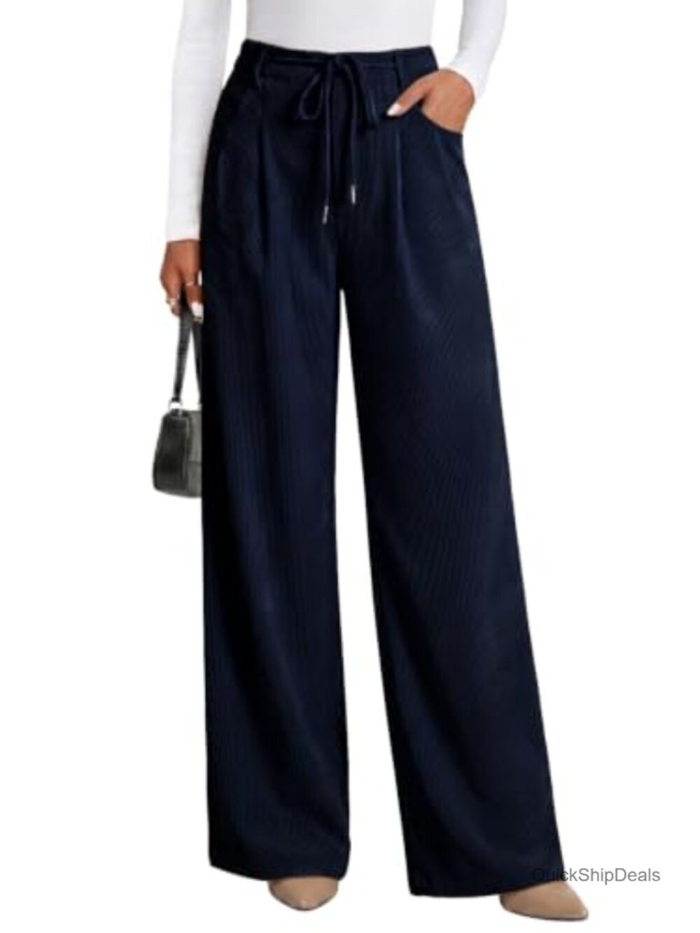 Corduroy Wide Leg High Waisted Drawstring Pants Loose Fit